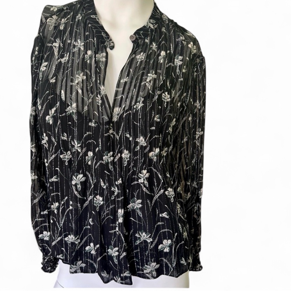 Veronica Beard black shimmer long sleeve floral boho luxury blouse size 4